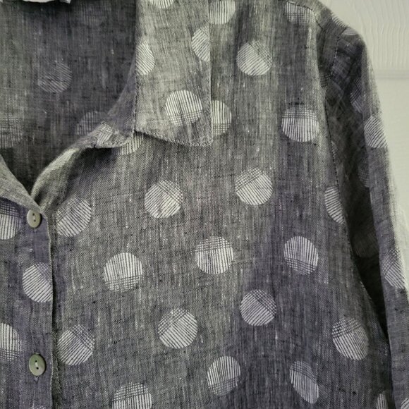 Habitat Grey and White Dotted 100% Linen Shirt Size Large - Picture 4 of 7